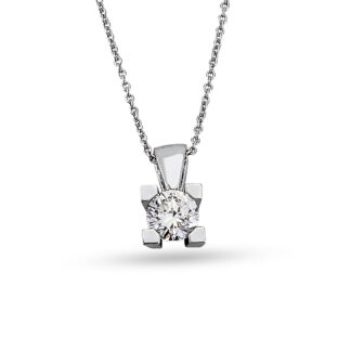 Halskette aus Weißgold mit einem brillantgeschliffenen Zirkonia in Krappenfassung.