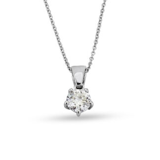 Halskette aus Weißgold mit einem brillantgeschliffenen Zirkonia in Krappenfassung.