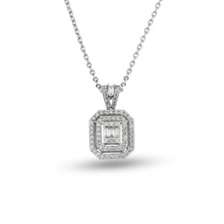 Kette aus 585er Weißgold mit quadratischen Anhänger geziert durch Zirkoniasteinen