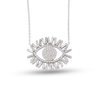 Kette aus Weißgold mit Auge als Anhänger geziert durch Zirkoniasteinen