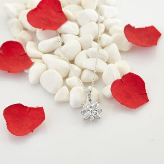 Kette aus Weißgold mit Anhänger in Form einer Blume und Zirkoniasteinen